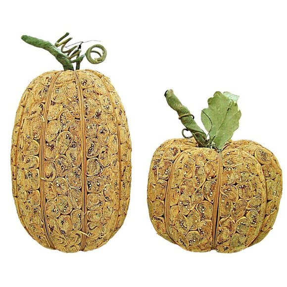 Set of 2 Pumpkins Fall Holiday Halloween Decor Decorations 10" & 8" Paper Seeds - Picture 1 of 10